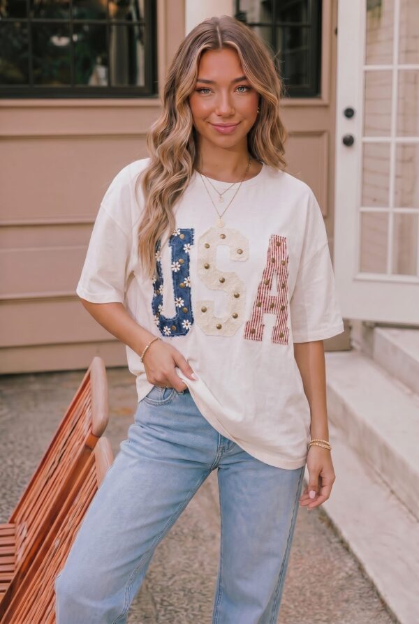 USA Patchwork Graphic Tee in White