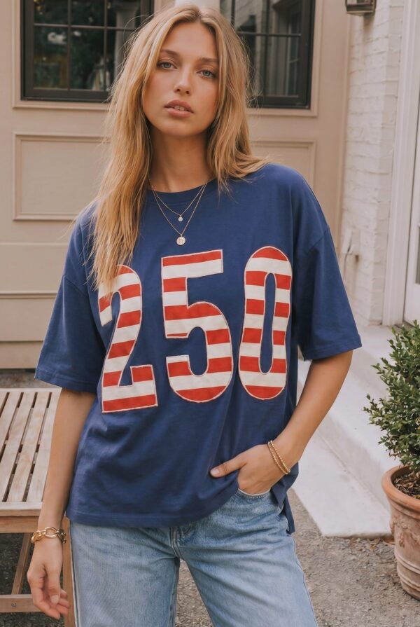 250 Americana Stripe Oversized Graphic Tee in Navy