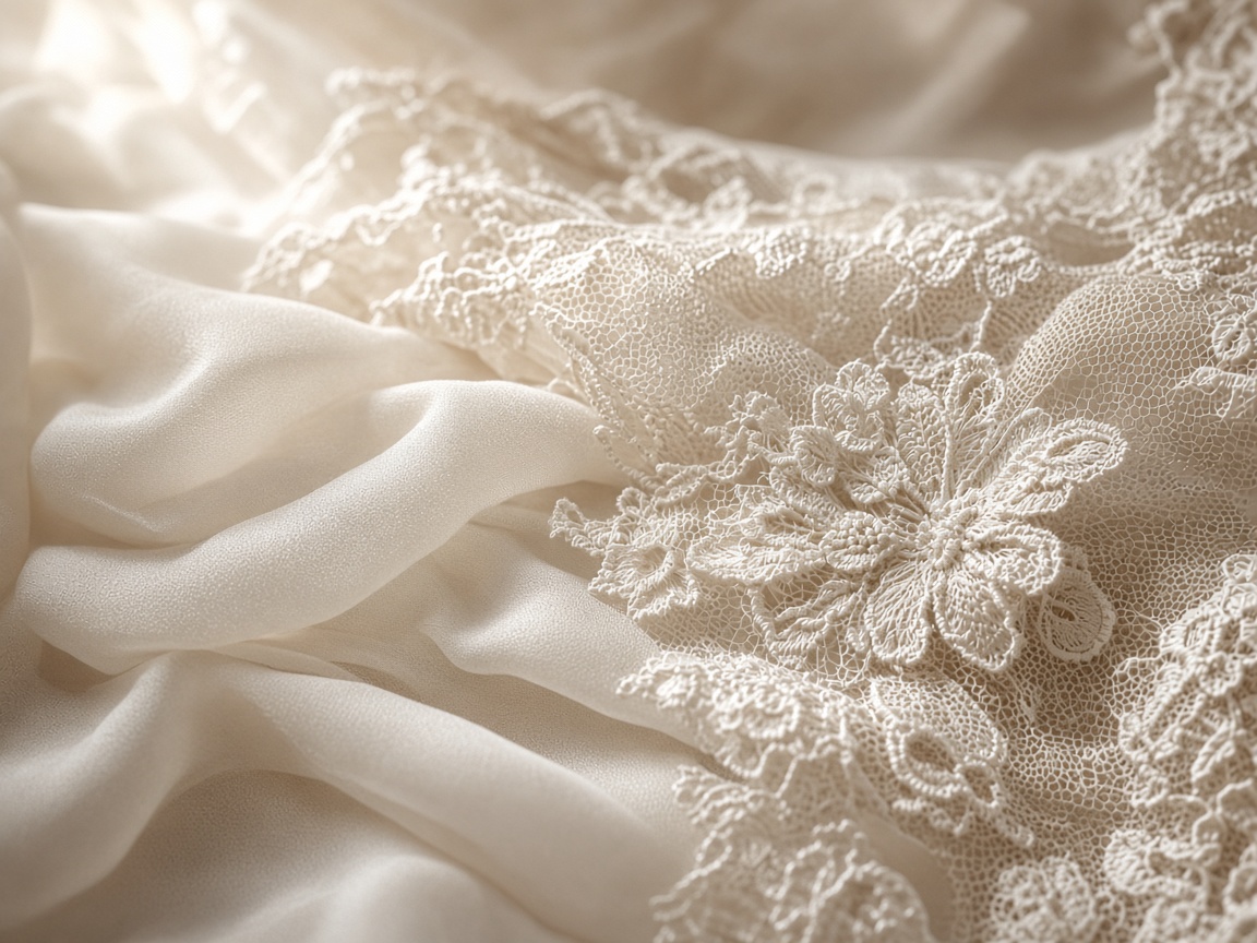 Champagne lace over silk chiffon